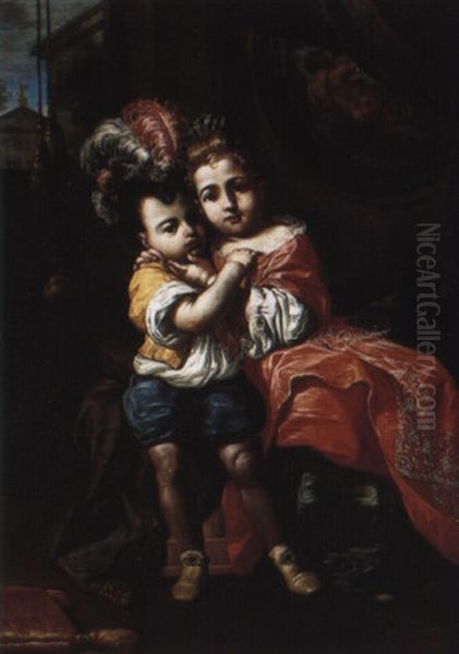 Boy And Girl Embracing In A Palatial Interior - view 1