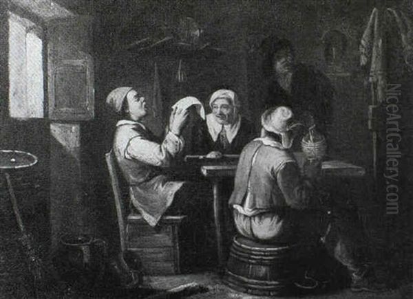 An Interior With Figures Seated Around A Table Listening To One Of Their Companions Reading A Letter - view 1