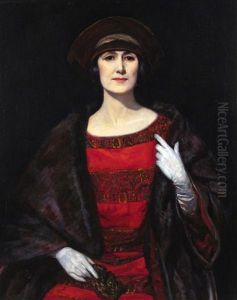 Portrait Of A Lady In A Fur Shawl, (possibly Mrs Amshewitz) by John Henry Amshewitz