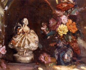 Still Life With Zinnias And A Figurine