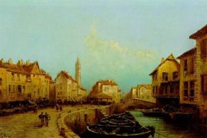 Blick Auf Eine Stadt Am Kanal by Eugenio Amus