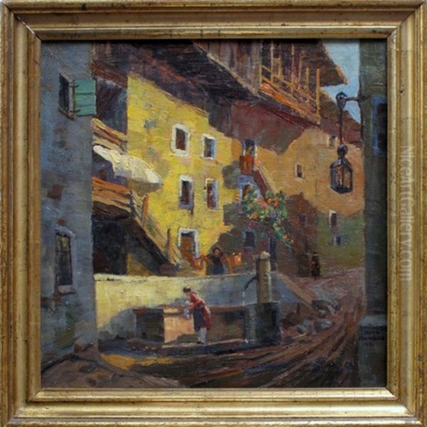 Dorfansicht Mit Frau An Brunnen - view 1