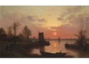 Sunset On A Canal by Auguste Paul Charles Anastasi