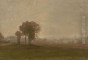 Bouquet D'arbres Dans Une Plaine Par Temps De Brume