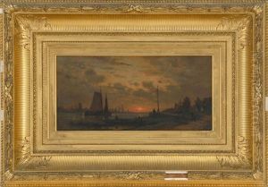 Continental Harbor At Sunset by Auguste Paul Charles Anastasi