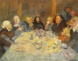Cheerful People Around The Coffee Table In Skagen by Anna Kirstine Ancher