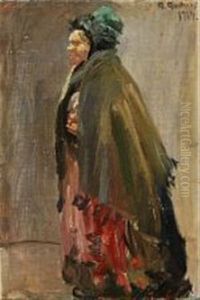 An Old Woman With A Green Hat And Shawl by Anna Kirstine Ancher