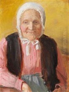Woman From Skagen In Pink Shirt And White Bonnet