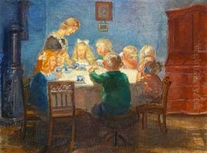 A Blue Interior With A Children's Party At Skagen