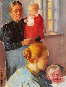 Two Young Mothers With Their Small Children. Study For Vaccination