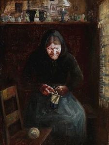 Interior With A Knitting Woman by Anna Kirstine Ancher