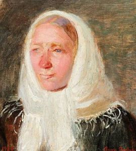 Portrait Of Charlotte Moller With A White Headscarf by Anna Kirstine Ancher