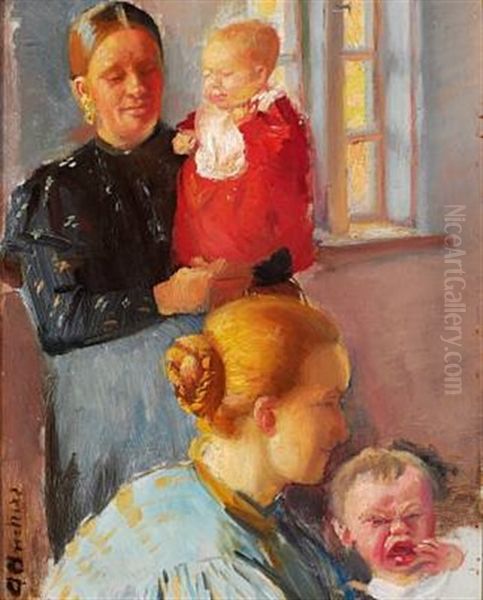 Two Young Mothers With Their Little Kids (study For Vaccination) - view 1