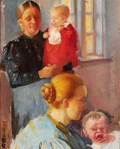 Two Young Mothers With Their Little Kids (study For Vaccination)