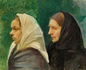 To Siddende Unge Piger (study For Et Missions Mode) by Anna Kirstine Ancher