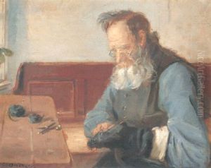 An Old Man Mends His Stocking by Anna Kirstine Ancher