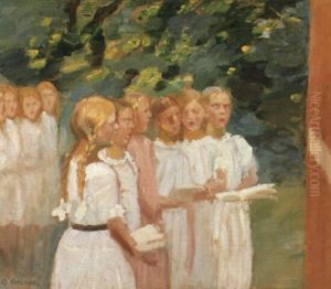 Konfirmandinderne, Parti Fra Skagen Med Unge Piger I Lyse Kjoler by Anna Kirstine Ancher