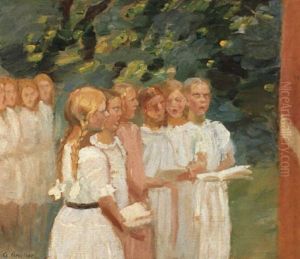 Skagenskone I Rod Og Bla Kjole by Anna Kirstine Ancher