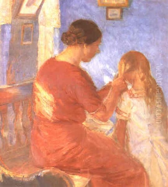 A Mother Plaiting Her Daughter's Hair - view 1