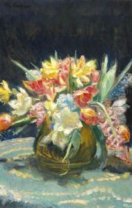 Spring Bouquet With Tulips, Hyacinths And Daffodils