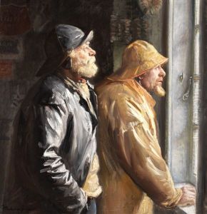 Two Fishermen From Skagen At The Window In The Shop