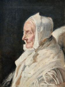 Ane Brondum, The Artist"s Mother-in-law In Profile With A White Bonnet And A White Shawl