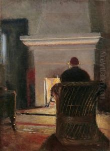 Interior With Holger Drachmann At The Fireplace In Villa Pax