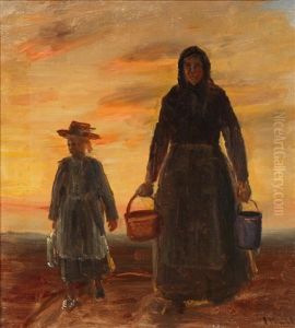 Mother And Daughter Walking Home After A Hard Day's Work