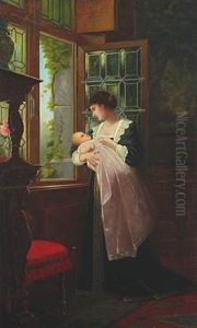 Interior With A Woman And Her Child By The Window by Ernst Anders