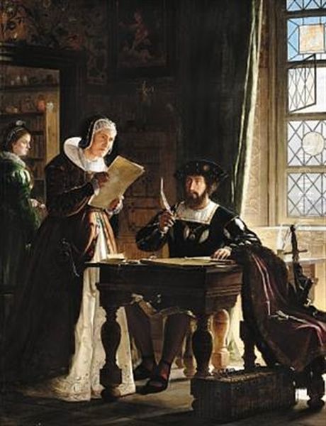 Sigbrit Gjennemgaaer Toldregnskaberne Med Christian Den 2den. Sigbrit Is Going Through The Customs Accounting With King Christian Ii - view 1