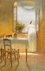 Sommertag Auf Gargano An Der Ostkuste Italiens. Junge Frau Am Fenster by Cilius (Johannes Konrad) Andersen
