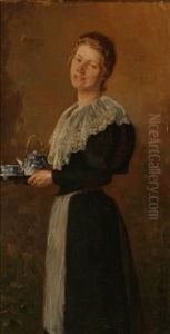 A Lady With A Tea Tray by Cilius (Johannes Konrad) Andersen