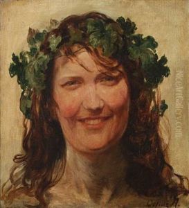 Portrait Of A Young Woman With Wine Leaves Wreath