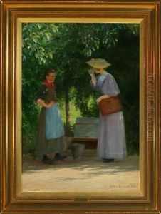 Exterior With Girl And Young Woman In The Shadow Of A Tree