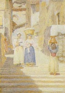 Parti Fra Italiensk By Med Kvinder Pa Stentrappe