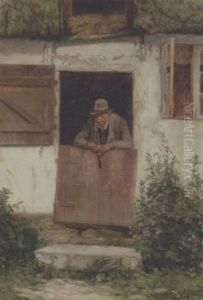Piberygende Mand I Aben Staldor by Cilius (Johannes Konrad) Andersen
