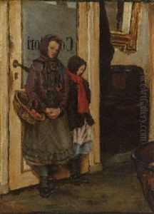 A Mother And Her Daughter In A Doorway by Lauritz Andersen
