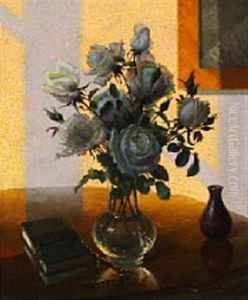Still Life With A Bouquet Of Roses On A Table Top by Wilhelm Andersen