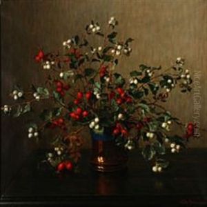 Still Life With Rose Hips And Snowberries by Wilhelm Andersen