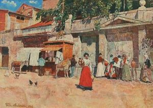 Southern Market Place With Women Fetching Water At A Fountain