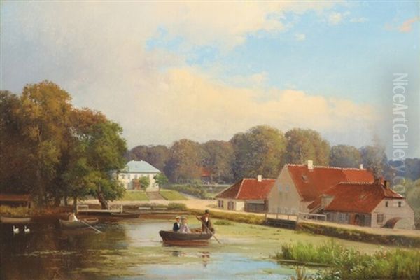 Scenery From Radvad, Denmark, With People Rowing - view 1