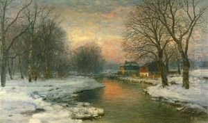 Winterlandschaft Mit Bauernhausern In Munchen by Anders Andersen-Lundby