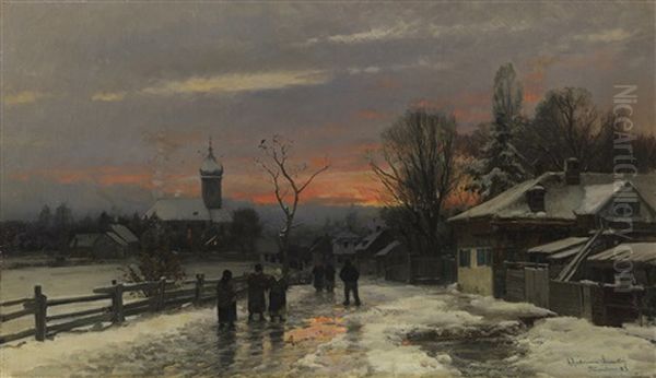 Winterlicher Kirchgang In Der Dammerung - view 1