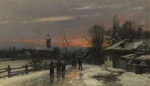 Winterlicher Kirchgang In Der Dammerung by Anders Andersen-Lundby
