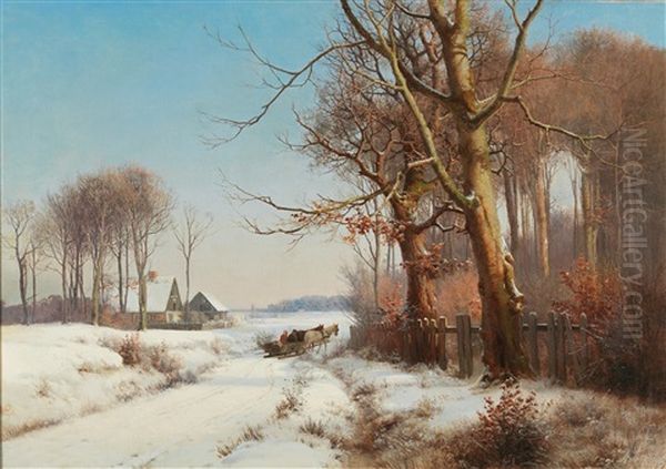 A Horse-drawn Sledge In A Snowy Landscape - view 1