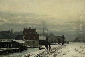 Spazierganger Am Wasserwehr Im Winter by Anders Andersen-Lundby