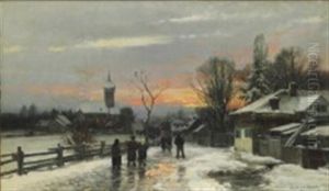 People On Their Way To Church On A Winter Evening, Munich by Anders Andersen-Lundby