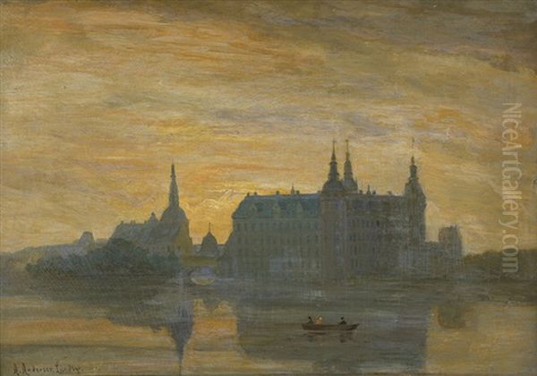 Ansicht Von Schlos Frederiksborg In Der Dammerung - view 1