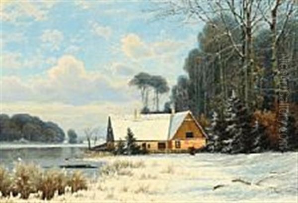 Winter Scenery At A Forest Lake - view 1