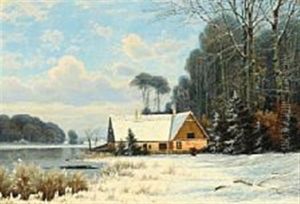 Winter Scenery At A Forest Lake by Anders Andersen-Lundby